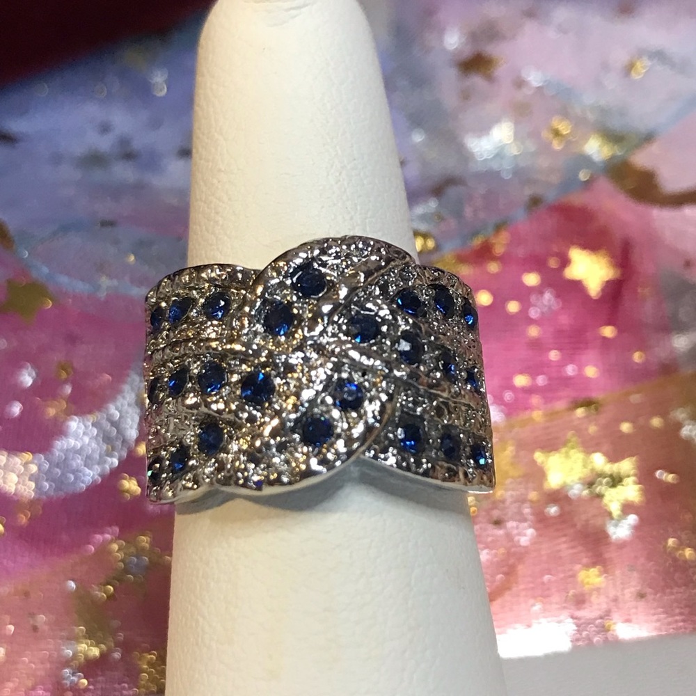 New Sapphire Blue and Silver Sparkle Ring Sz 7